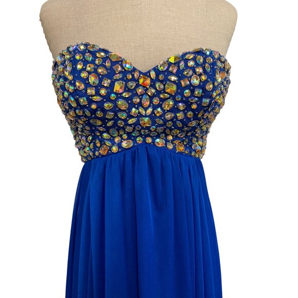 Strapless B. Smart Royal Blue High-Low Dress With Beaded Bodice - Picture 3 of 9
